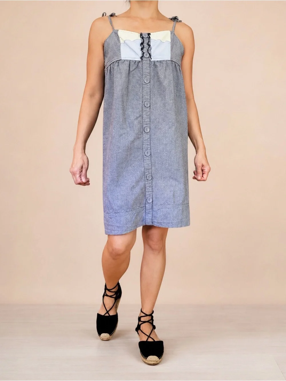 Element Eden Chambray Babydoll Button Front Dress Size S Y2K